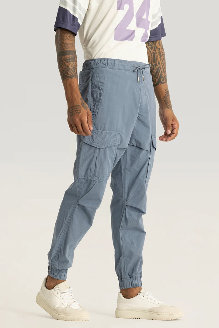 Realm Greyish Blue Plain Regular Fit Cargo Pants