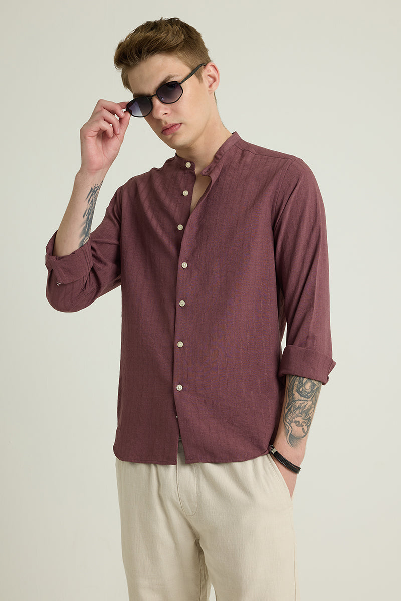 Mauve Mandarin Textured Shirt