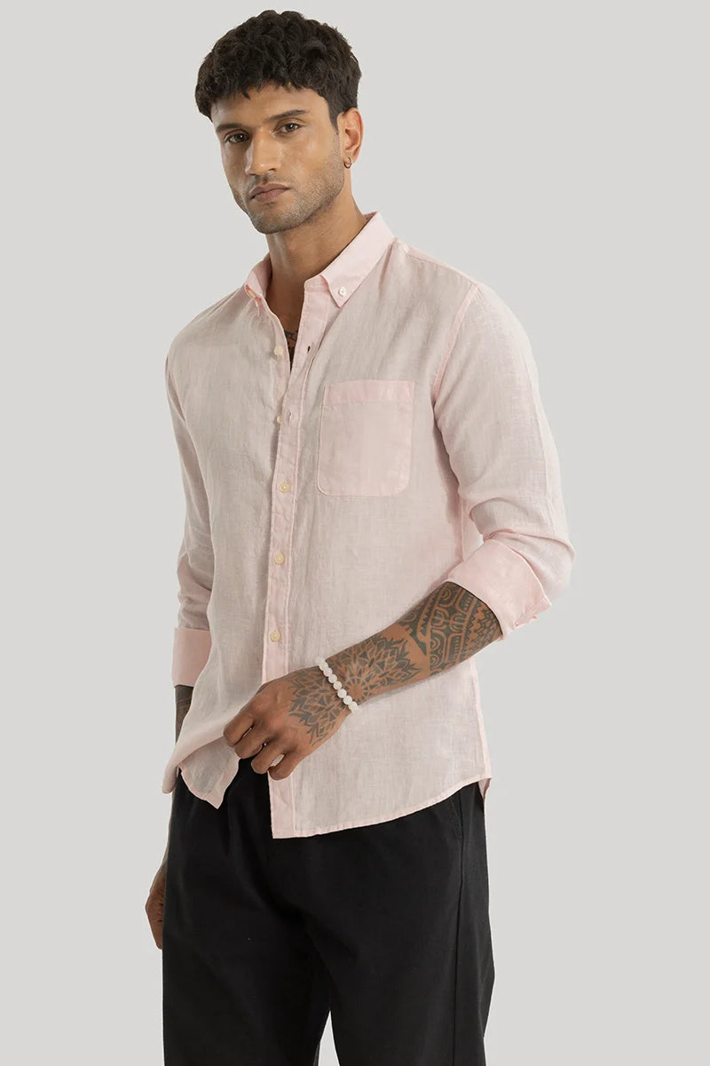 Elementary Light Pink Plain Pure Linen Shirt