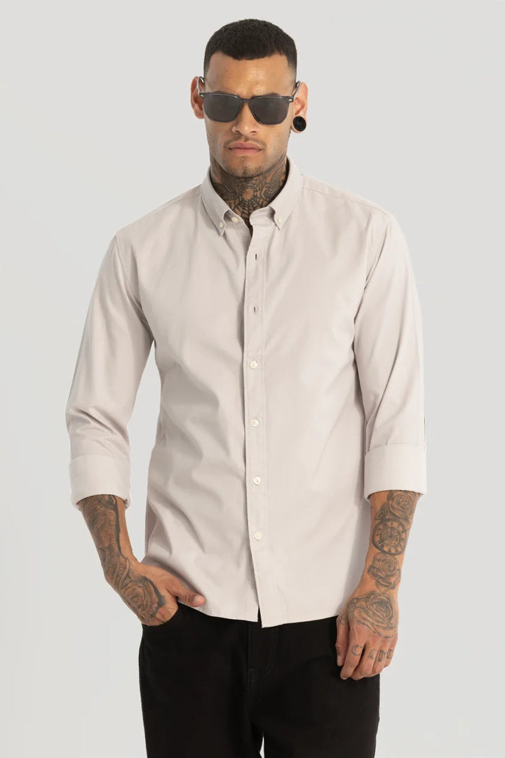 Cream Elbow Patch Oxford Shirt