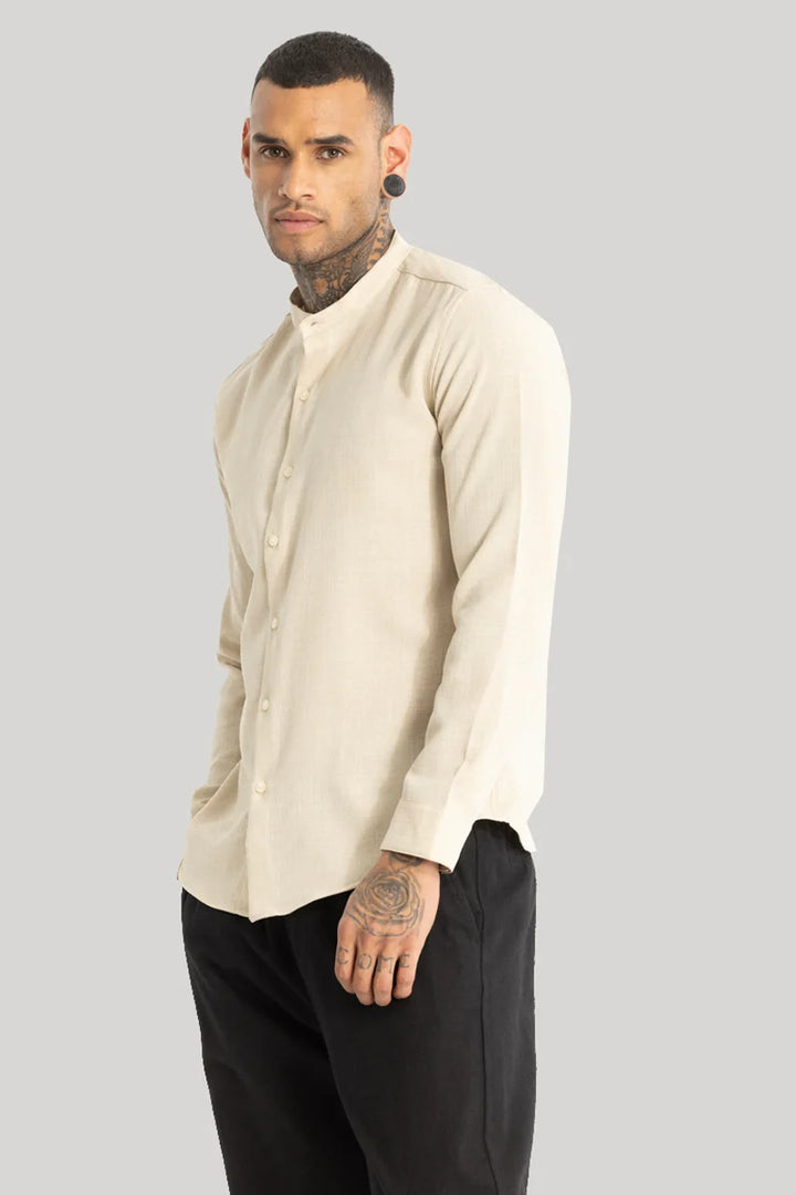 Cream Mandarin Linen Shirt