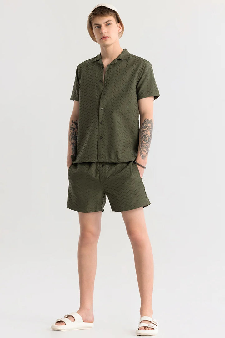 Cross Wave Olive Textured Co-Ords