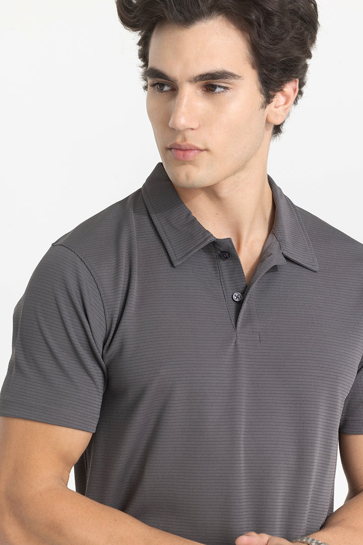 Grey Textured Polo T-Shirt