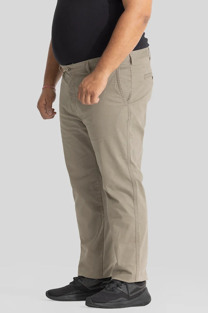 Seemly Beige Plain Regular Fit Plus Size Chinos