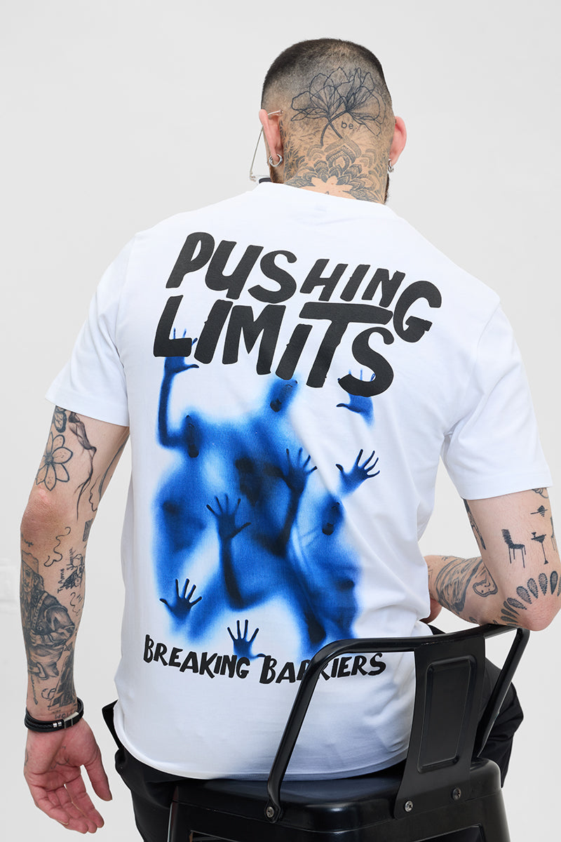 Pushing Limits White Printed Slim Fit T-Shirt