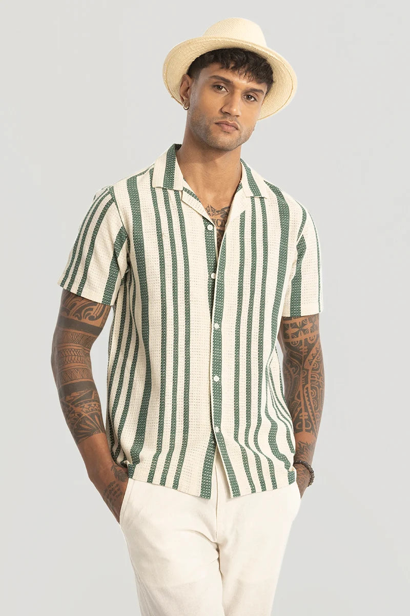 Green Stripe Crochet Shirt