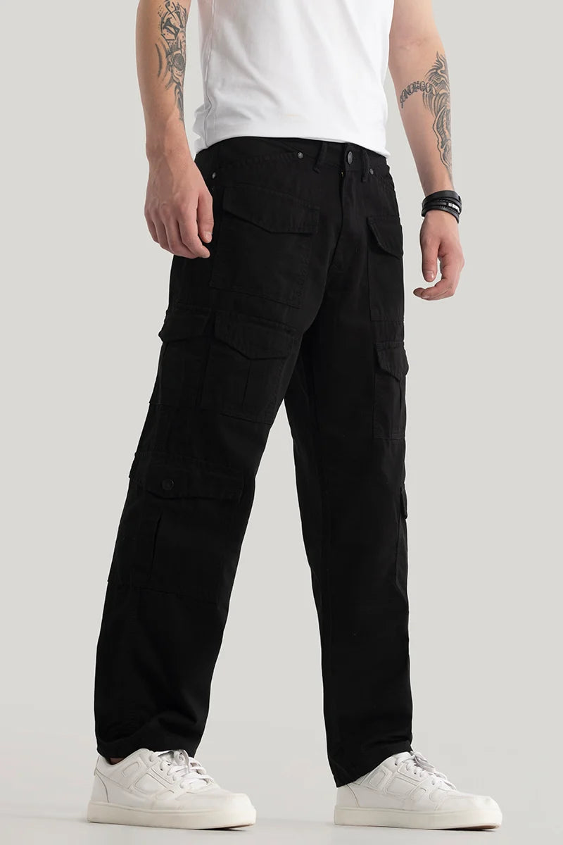 Nils Loose Fit Black Cargo Pants