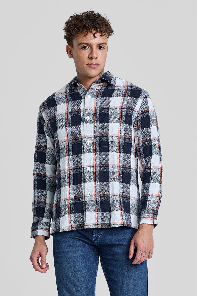 Navy Box Fit Tartan Shirt