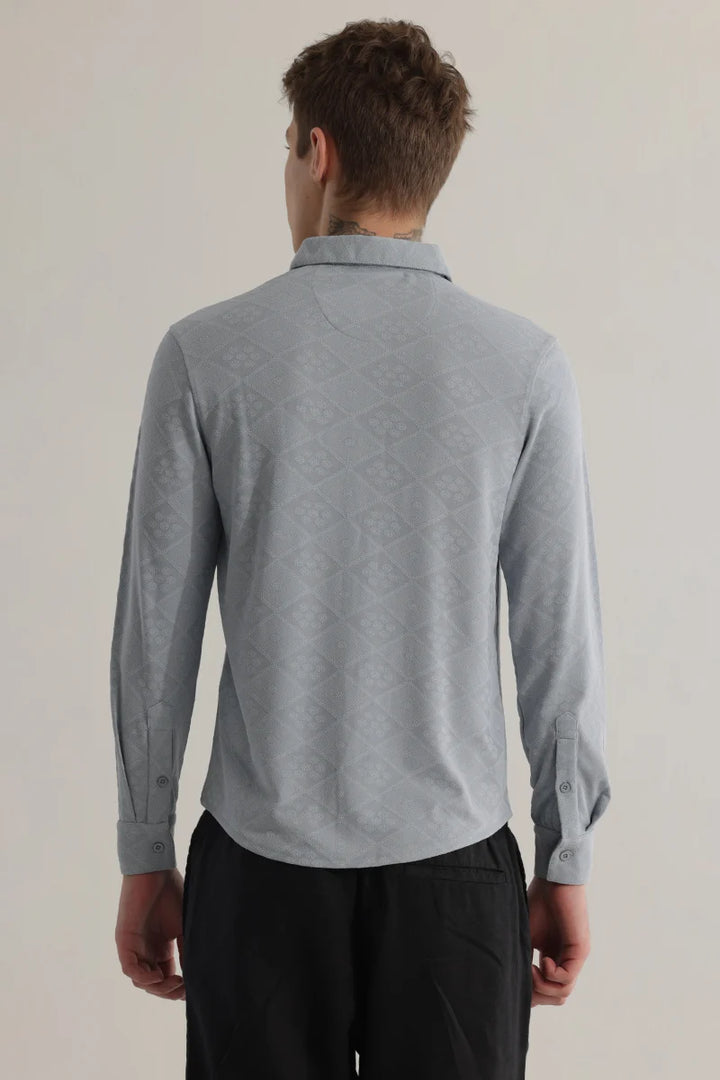 IntricWeave Grey Self-Design Shirt