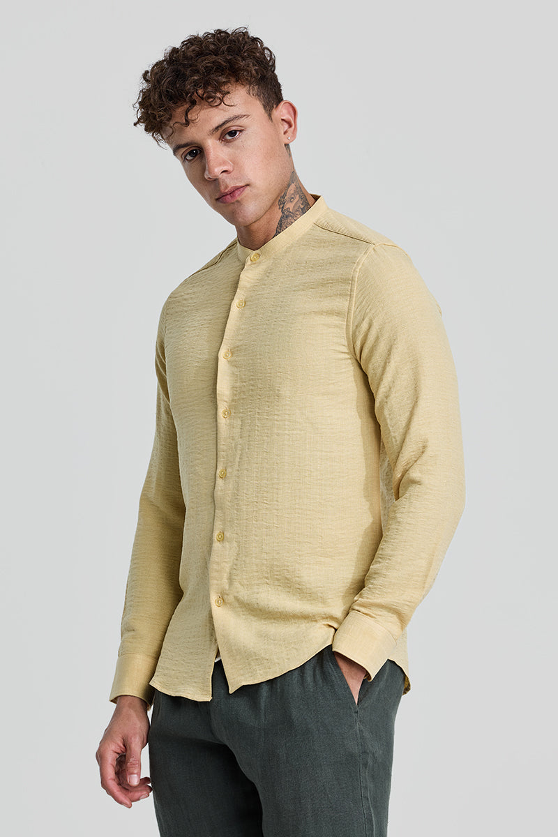 Yellow Mandarin Self Stripe Shirt