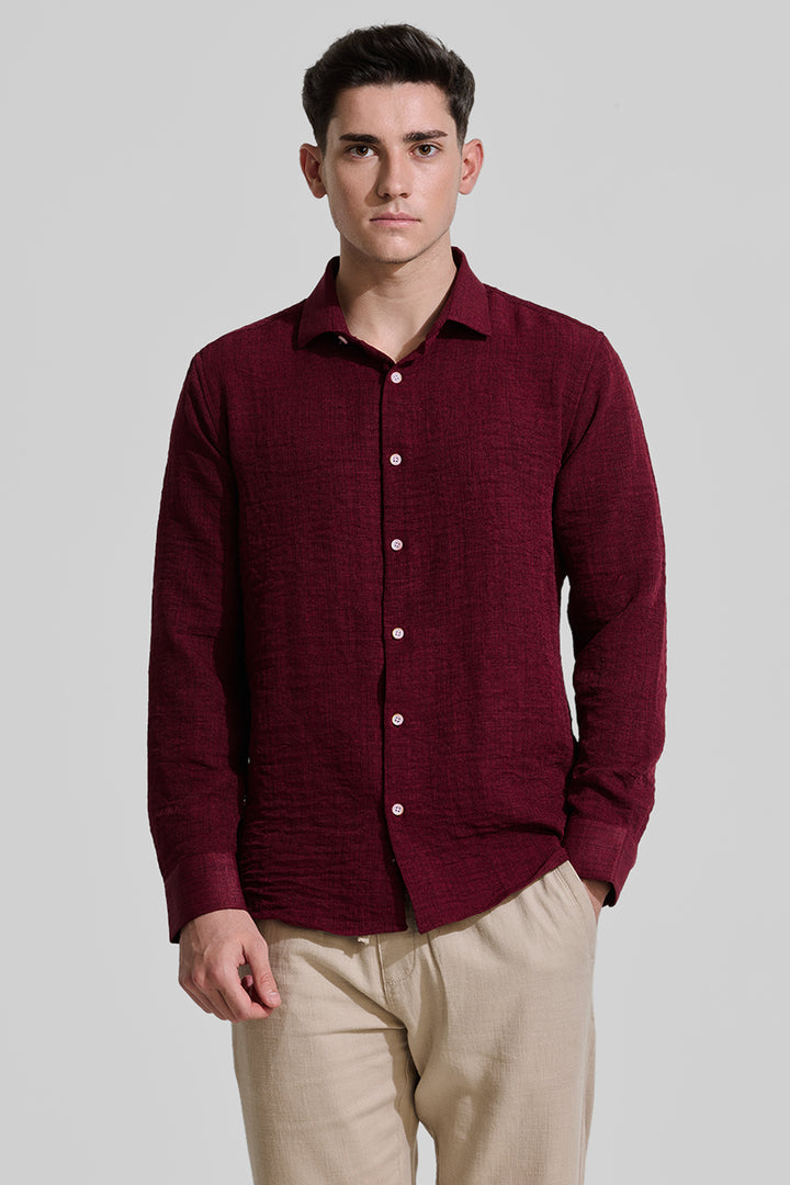 Maroon Textured Slim Fit Shirt