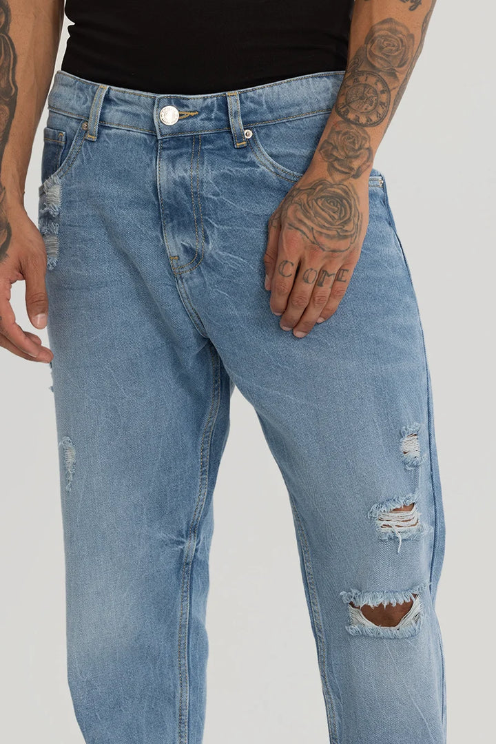 Light Blue Distressed Baggy Fit Jeans