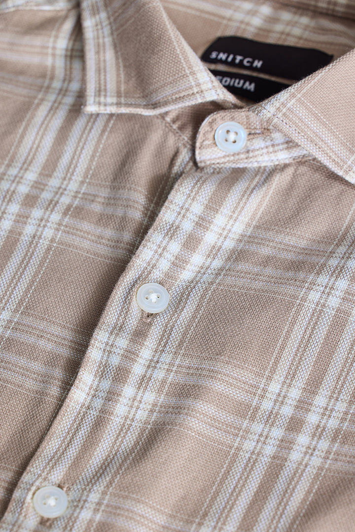 Beige Checks Slim Fit Shirt