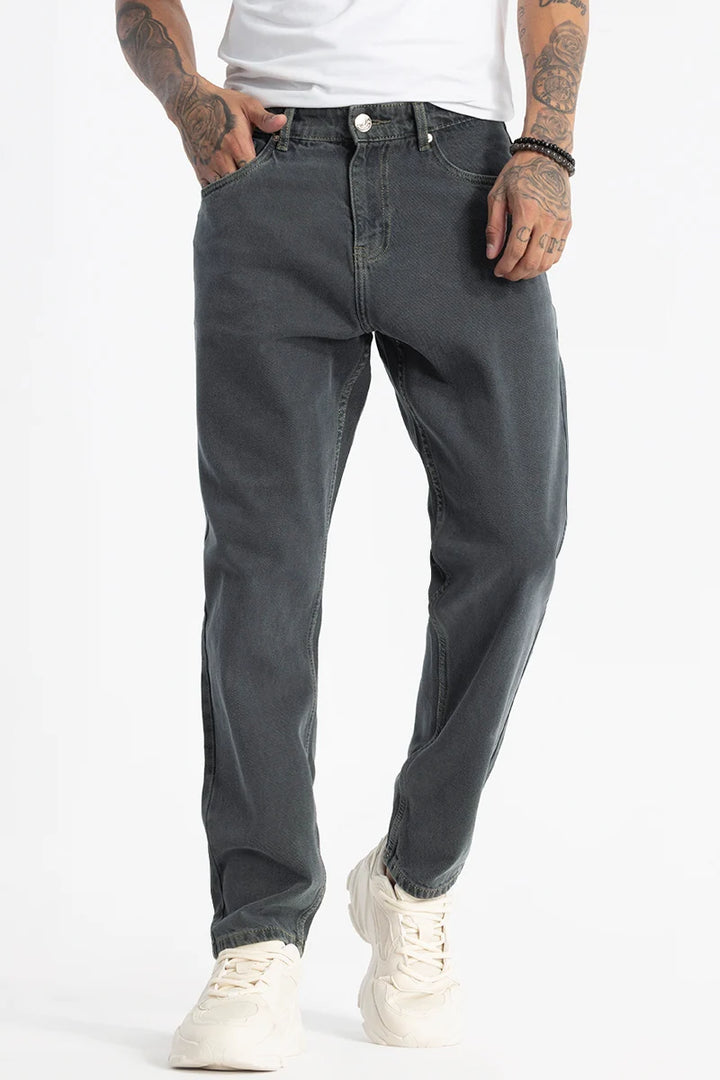 Charcoal Grey Plain Baggy Fit Jeans