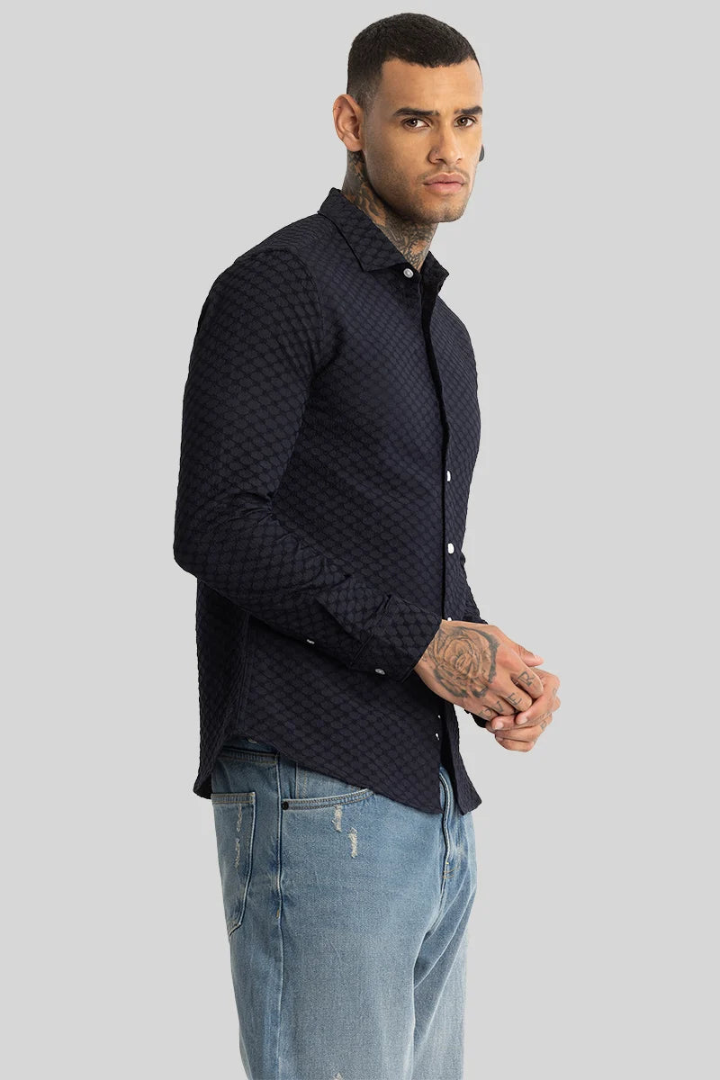 Navy Textured Stretch Shirt