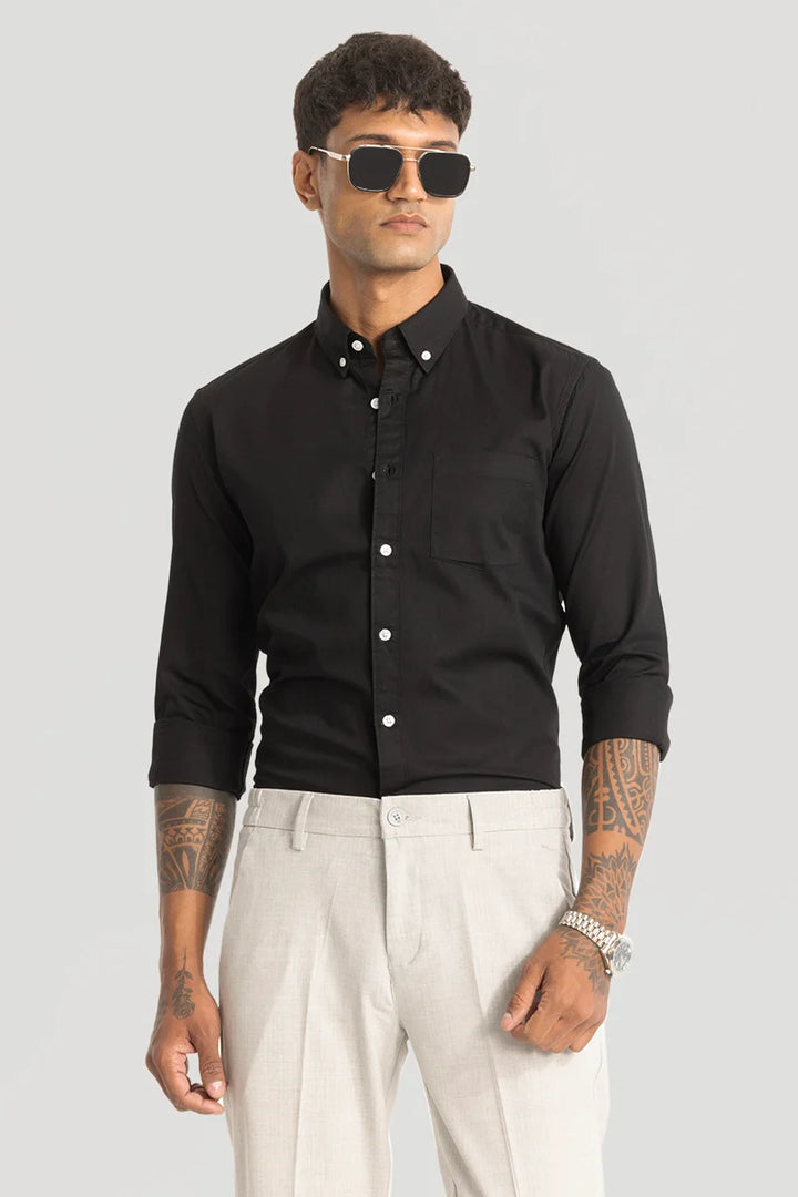 Black Solid Oxford Shirt