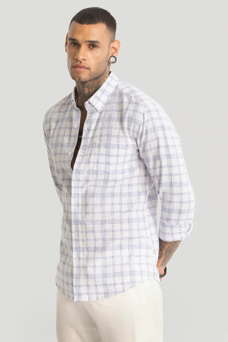 Light Blue Checks Linen Blend Shirt