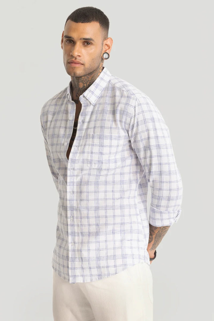 Light Blue Checks Linen Blend Shirt