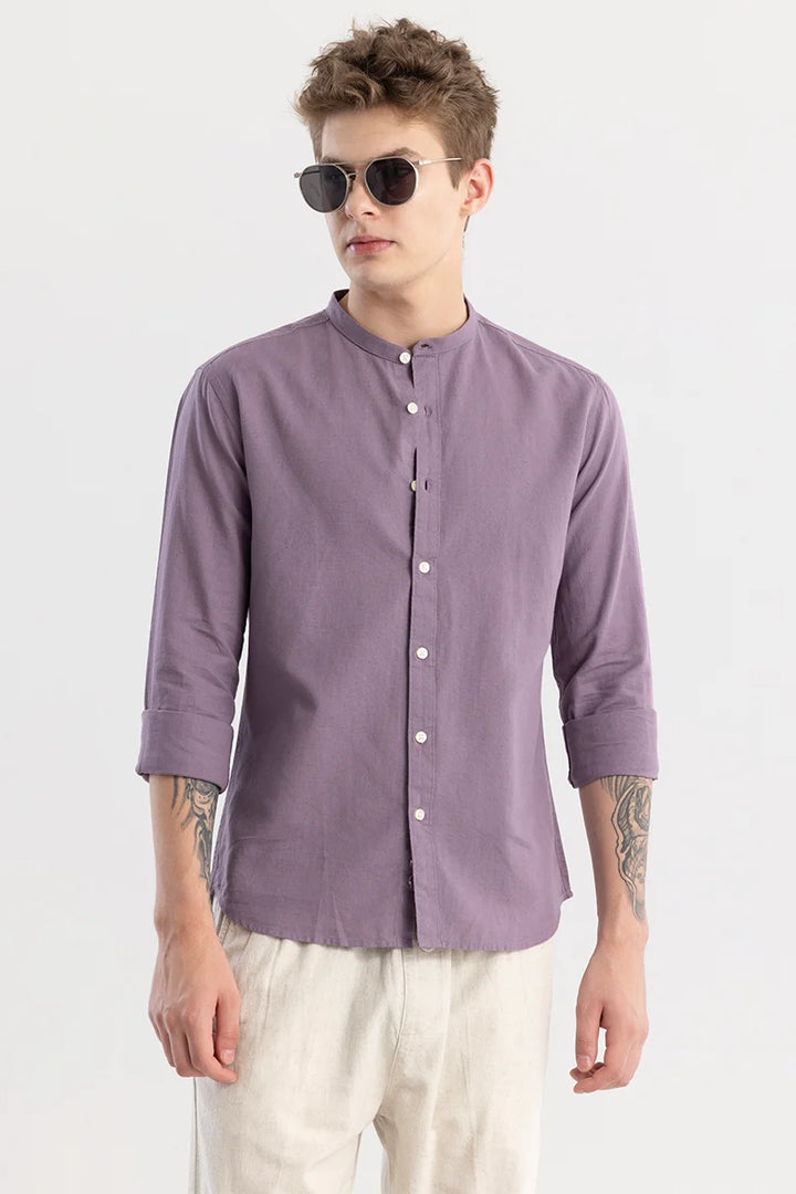 Linen Elegance Plain Purple Shirt