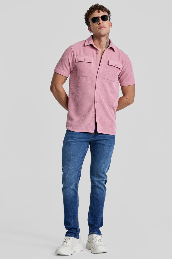 Pink Textured Double Pocket Shirt