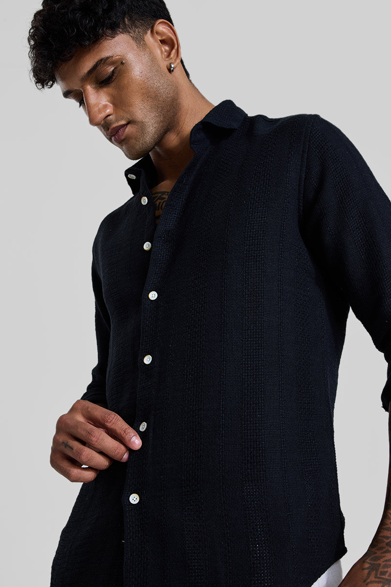 Black Knitted Slim Fit Shirt