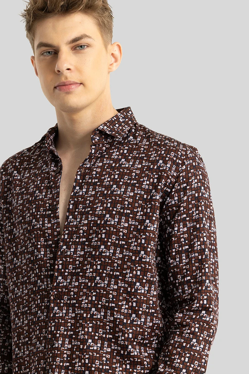 Maroon Abstract Slim Fit Shirt