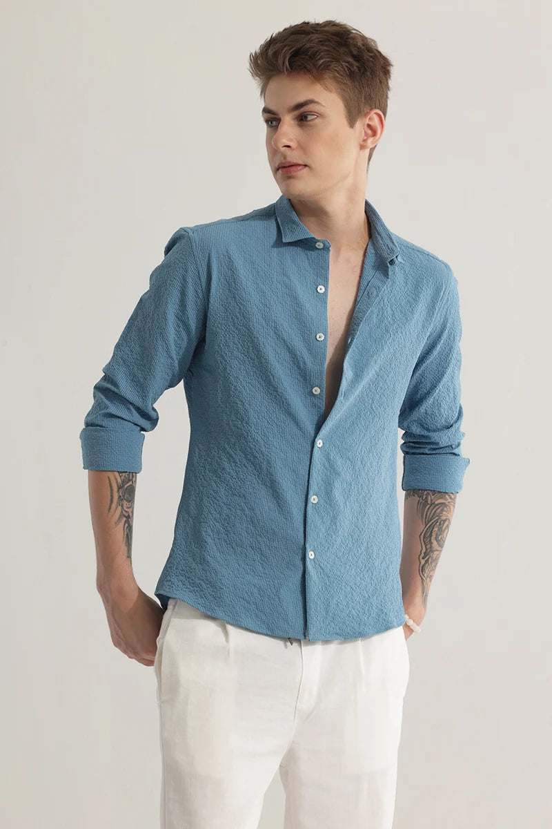 FlexiGarb Textured Blue Shirt