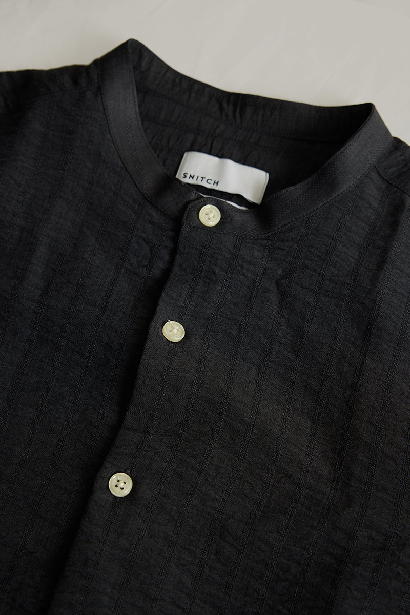 Charcoal Grey Mandarin Textured Shirt