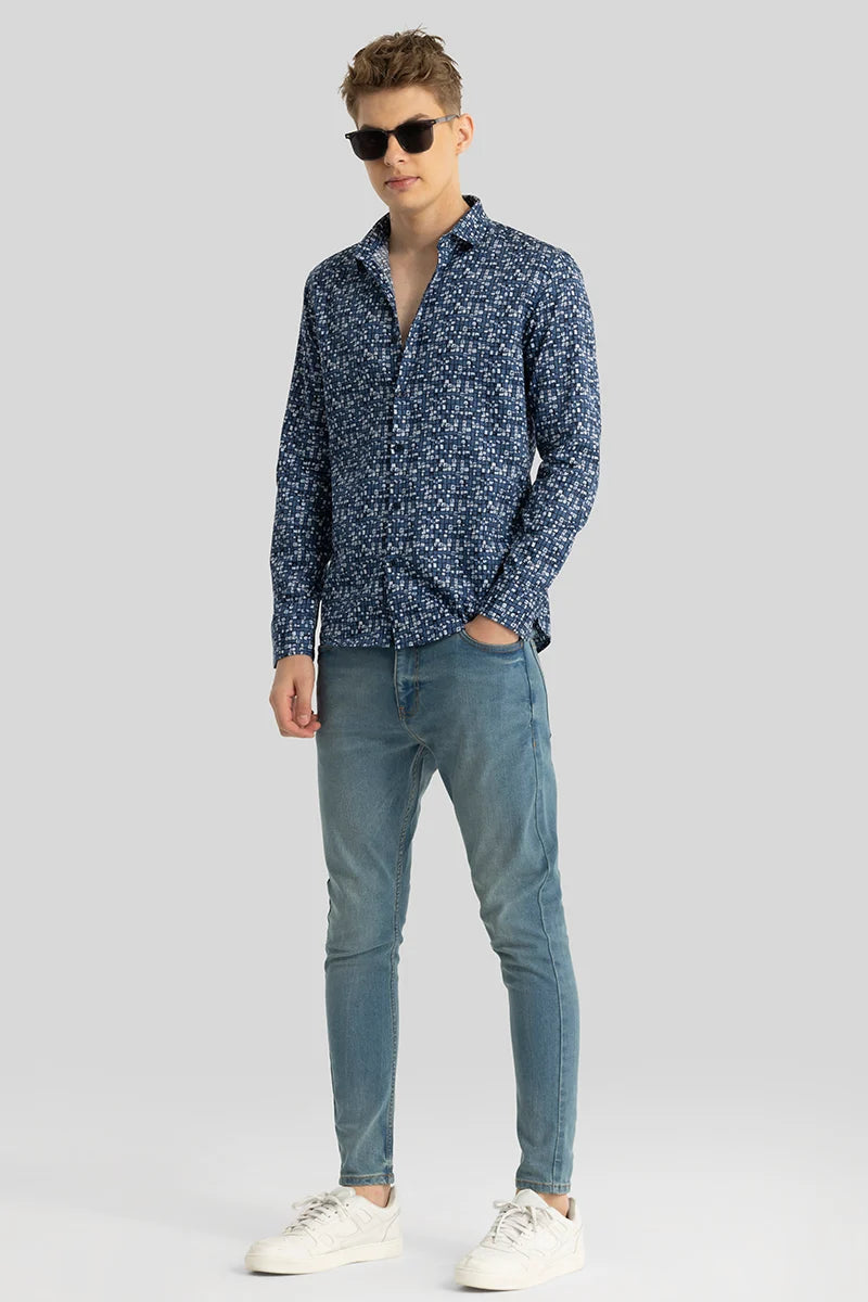 Blue Abstract Slim Fit Shirt