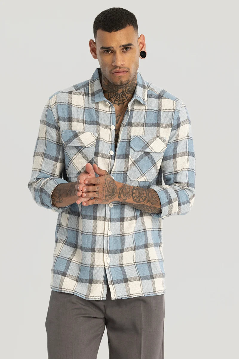 Light Blue Textured Checks shirt