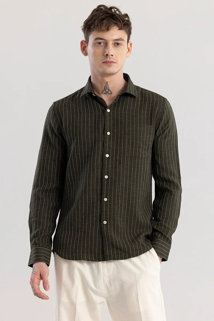 Linen Line Olive Stripe Shirt