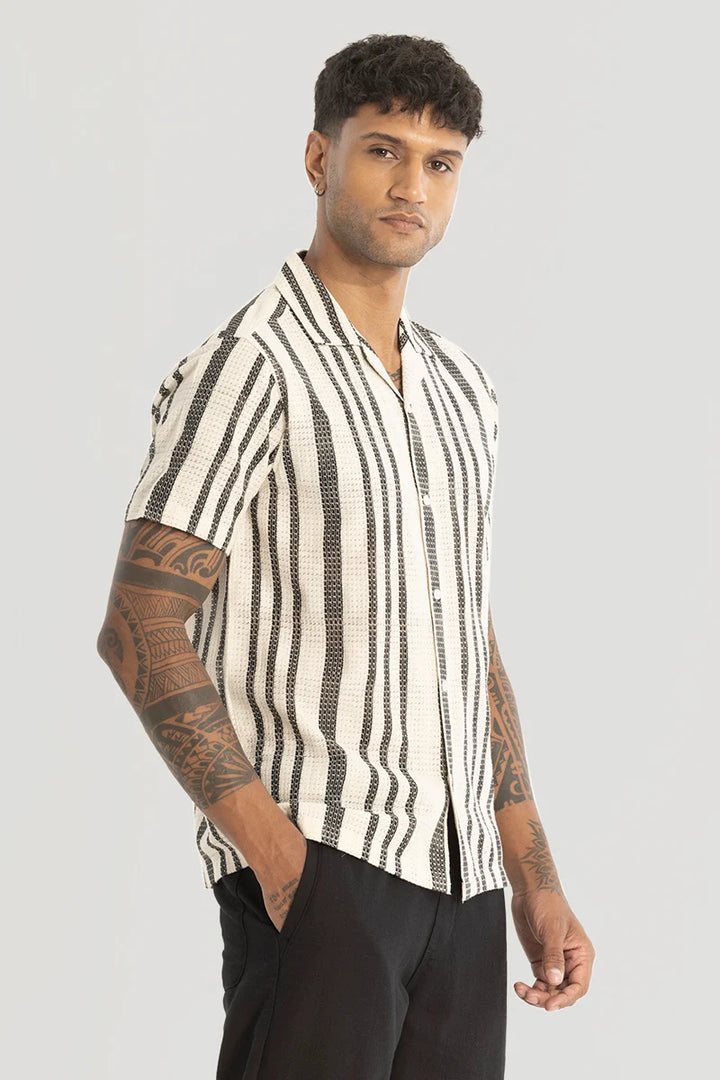 Black Stripe Crochet Shirt