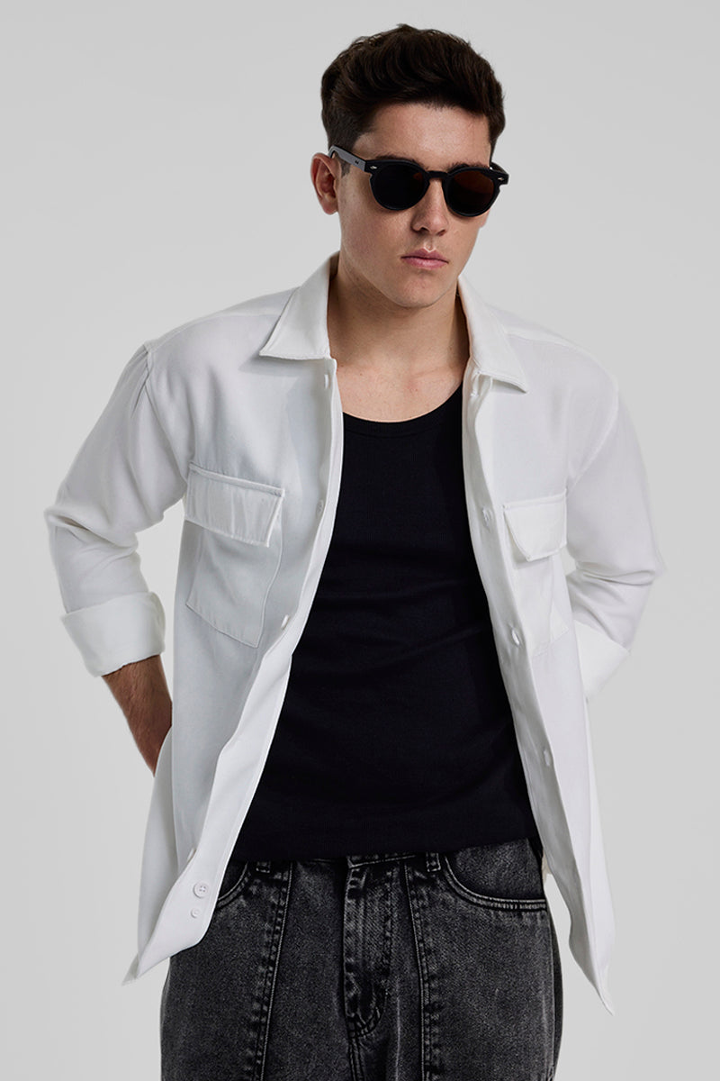 White Double Pocket Overshirt