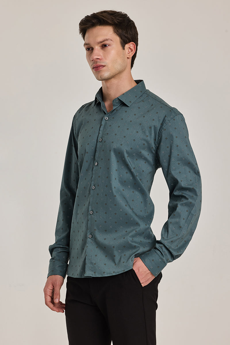 Teal Geometric Slim Fit Shirt