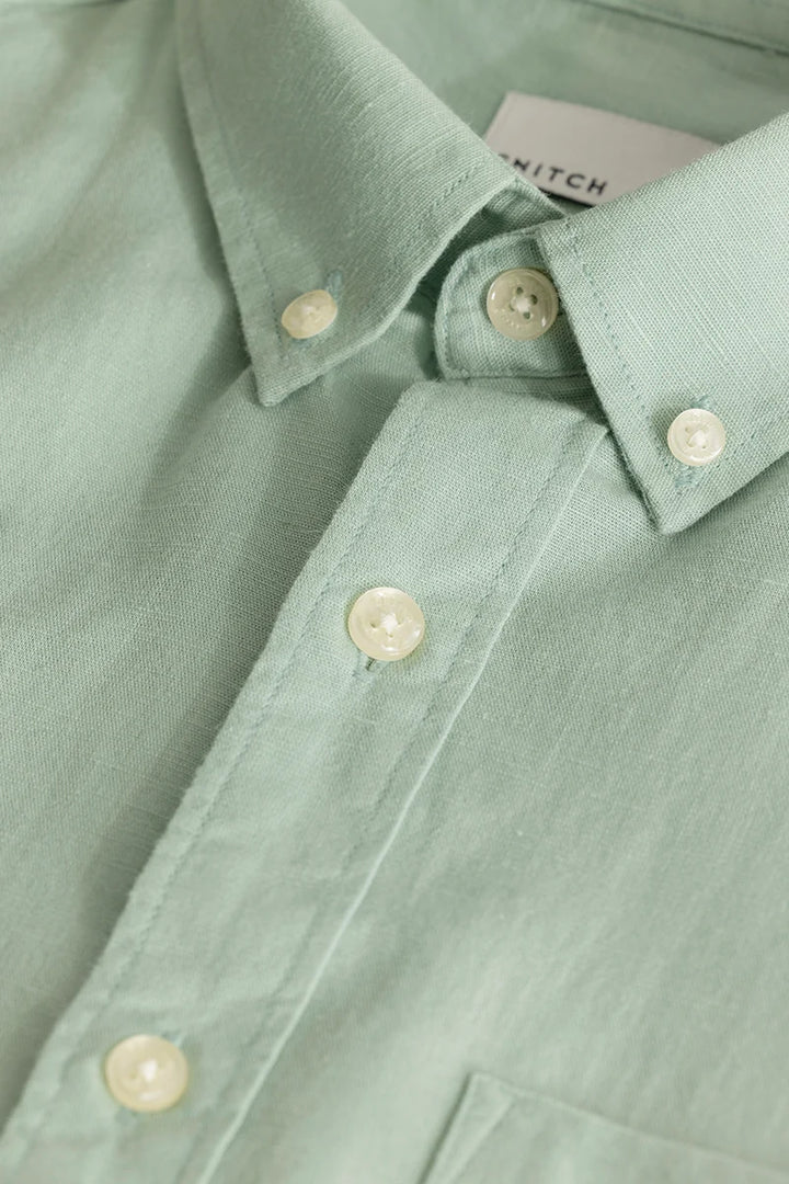 Henri Light Green Plain Linen Blend Shirt