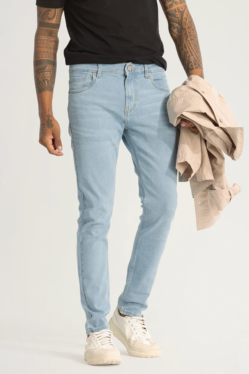 Light Blue Plain Skinny Fit Jeans