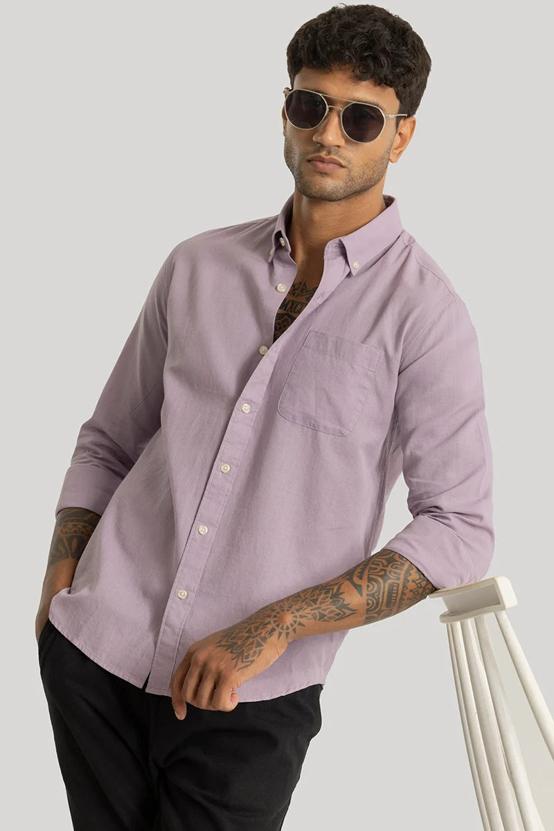 Henri Lavender Plain Linen Blend Shirt