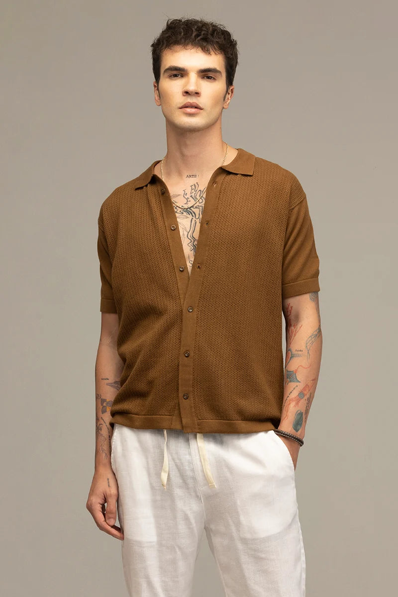 TerraKnit Knitted Crochet Brown Shirt