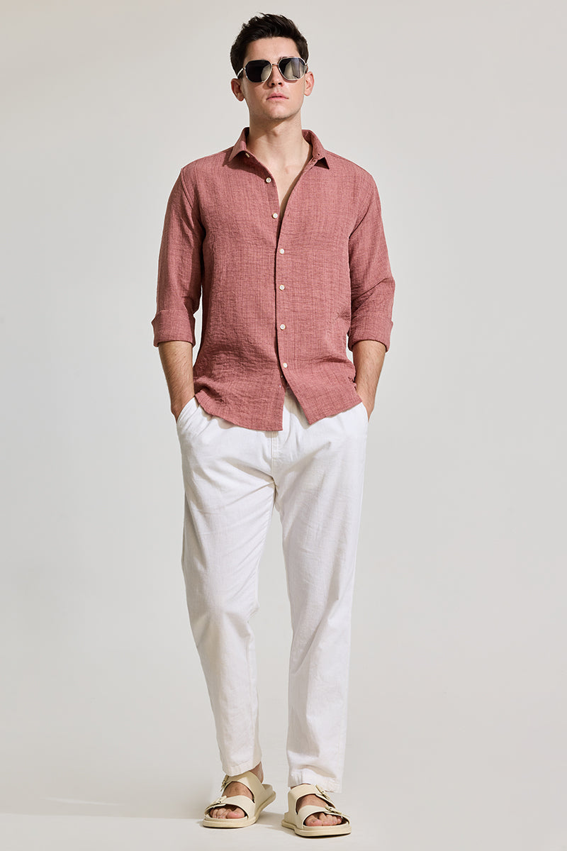 Mauve Textured Slim Fit Shirt