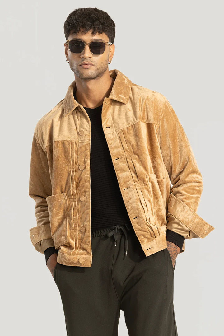 Buy Men s Light Brown Velvet Jacket Online Snitch SNITCH