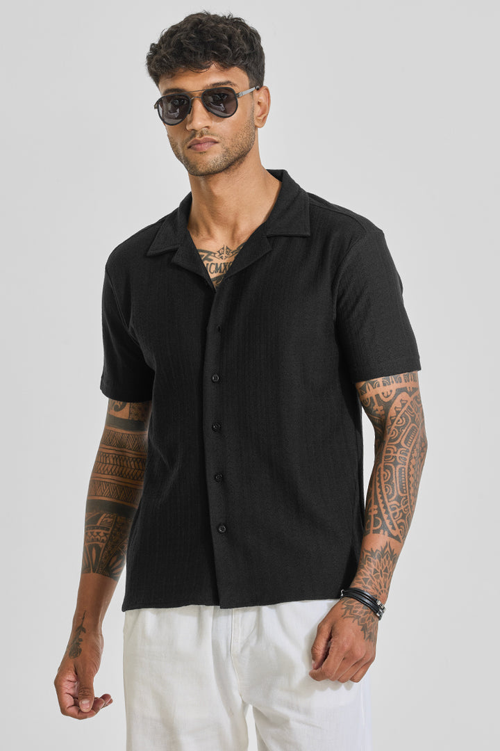 Black Cuban Textured Shirt