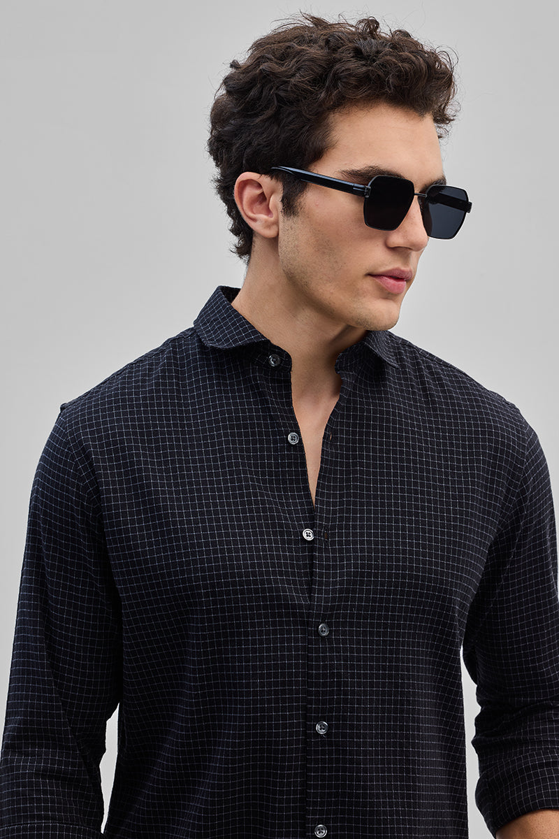 Black Mini Checks Slim Fit Shirt