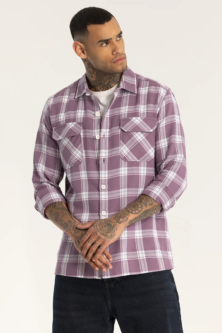 Purple Double Pocket Checks Shirt