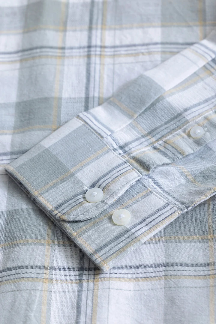 Alessia Light Grey Checks Linen Blend Shirt