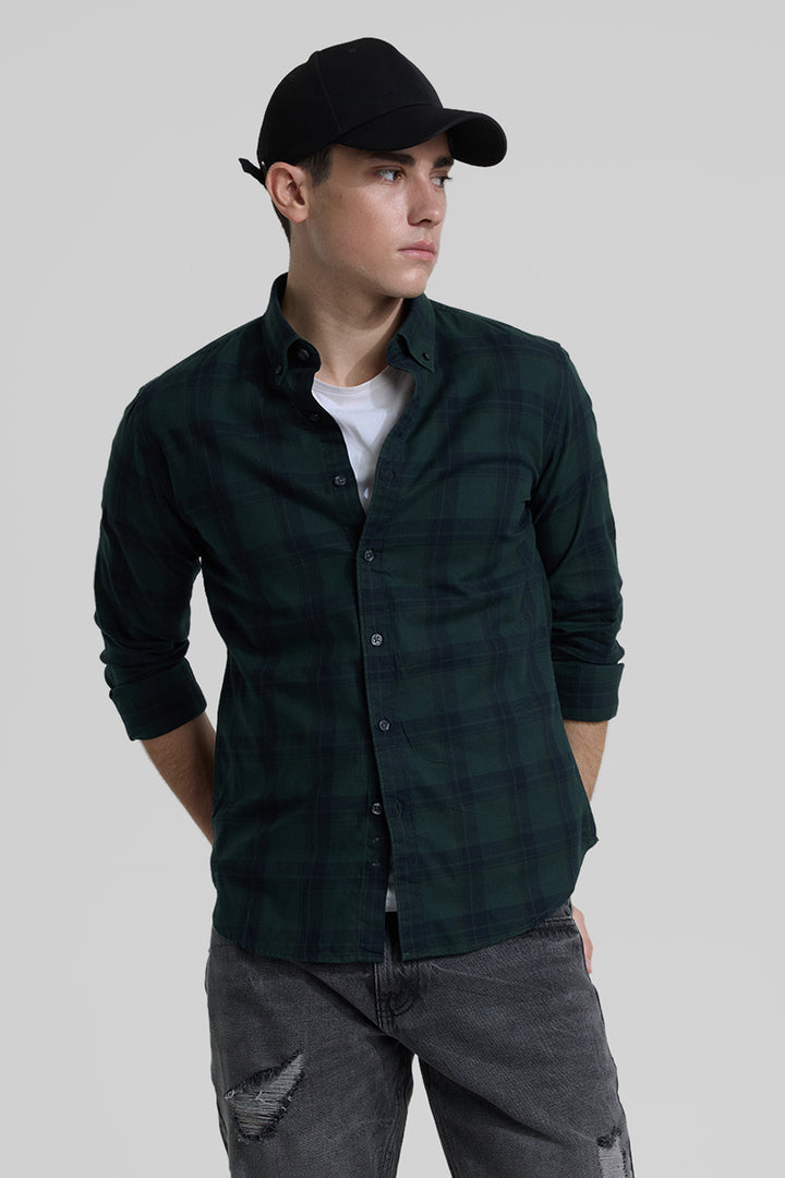 Dark Green Checks Slim Fit Shirt