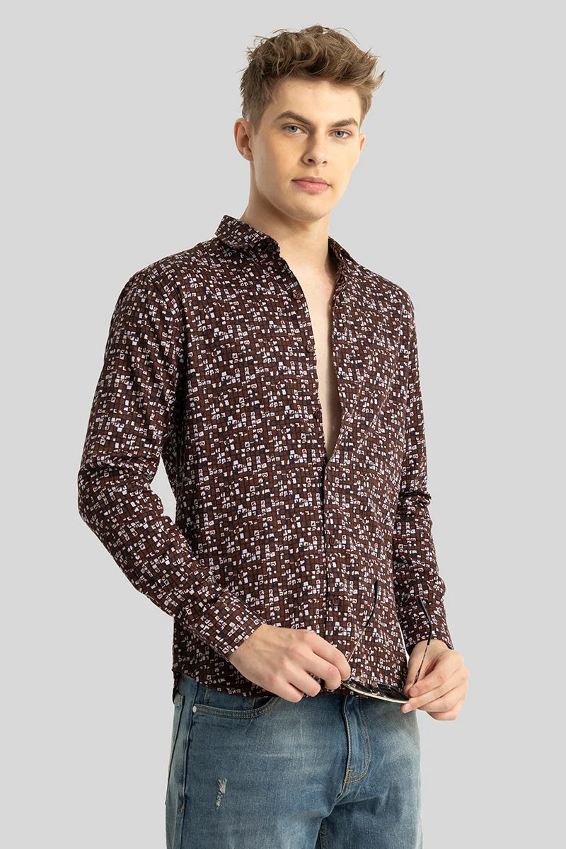 Maroon Abstract Slim Fit Shirt