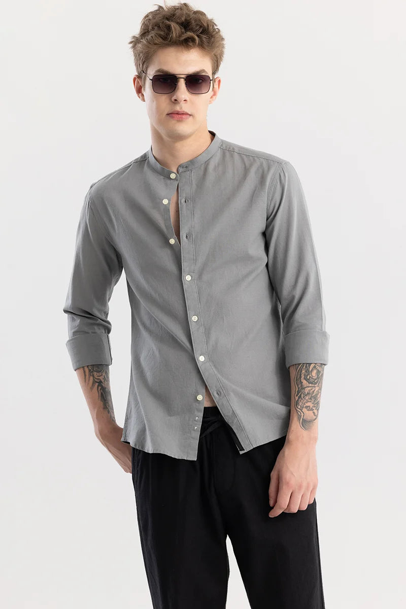 Linen Elegance Grey Plain Shirt