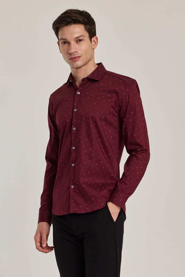 Maroon Printed Slim Fit Shirt