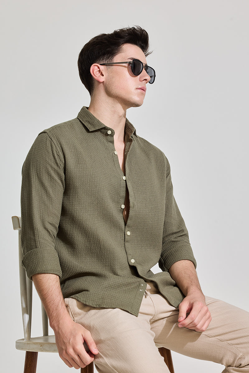 Olive Slim Fit Textured Shirt