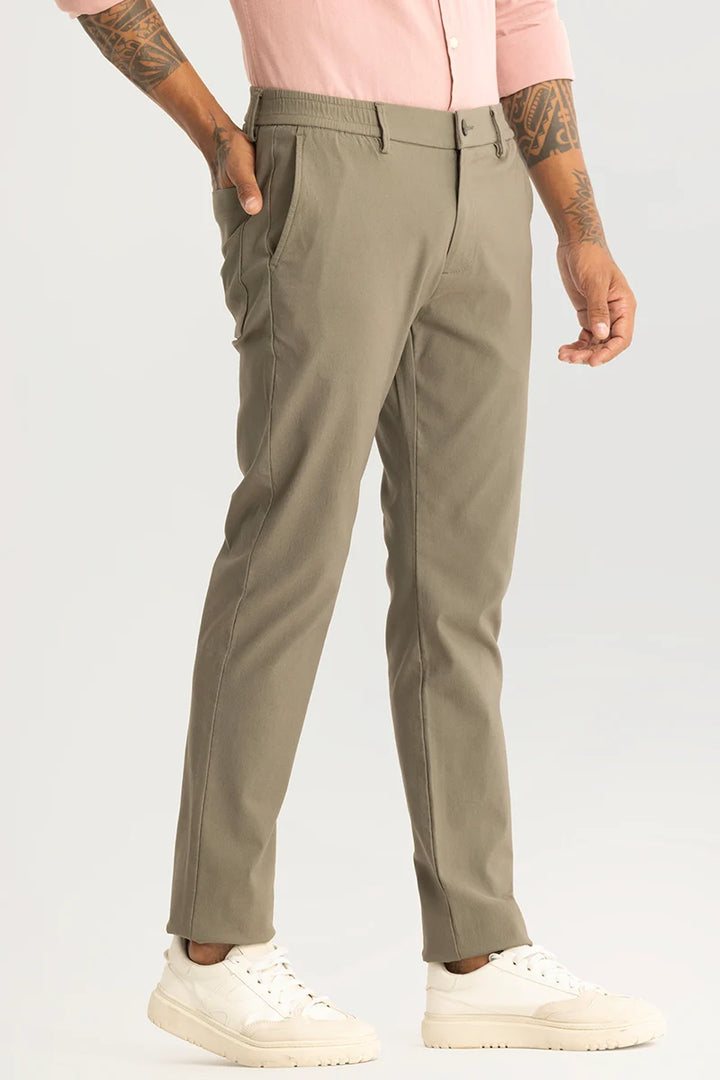 Ludovica Khaki Plain Slim Fit Stretch Trousers